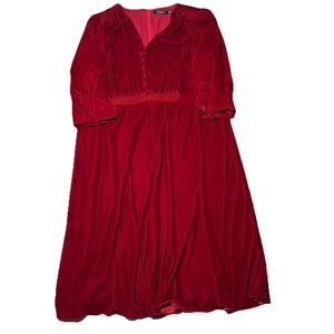 Lauren Ralph Lauren Velvet Puff Sleeve‎ Midi Dress 20W Red Holiday Christmas